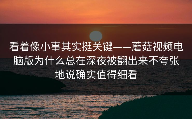 看着像小事其实挺关键——蘑菇视频电脑版为什么总在深夜被翻出来不夸张地说确实值得细看