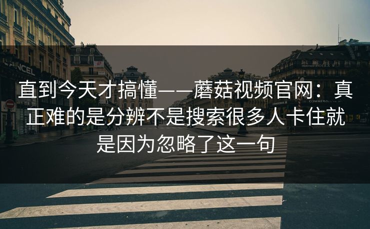 直到今天才搞懂——蘑菇视频官网：真正难的是分辨不是搜索很多人卡住就是因为忽略了这一句
